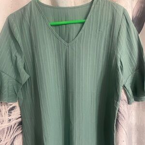 Green V-Neck Women's Top